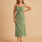 Sexy Satin Midi Prom Dresses Spaghetti Straps Slip Scoop Side Slit