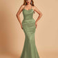 Sexy Satin Mermaid Prom Dresses Spaghetti Straps Scoop Criss-cross Back