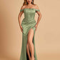 Satin Corset Off Shoulder Bridesmaid Dresses Sheath Side Slit Floor Length