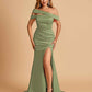 Unique Satin Mermaid Prom Dresses With Off Shoulder Straps Side Slit Floor Length