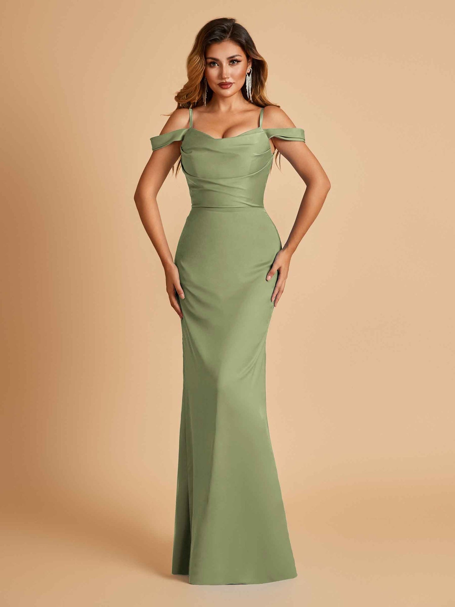 Sexy Off Shoulder Mermaid Long Prom Dresses Satin Spaghetti Straps Floor Length