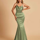 Satin Mermaid Open Back Bridesmaid Dresses Spaghetti Straps Scoop Floor Length