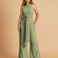 Chiffon Bridesmaid Jumpsuit Jewel Neck Sleeveless Floor Length With Pockets