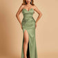 Sexy Satin Mermaid Long Bridesmaid Dresses Strapless Sweetheart Side Slit Floor Length