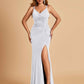 Jersey Mermaid Bridesmaid Dresses Spaghetti Straps V-neck Side Slit Floor Length