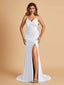 Sexy Jersey Mermaid Prom Dresses Spaghetti Straps V-neck Criss Cross Side Slit Floor Length