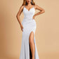 Jersey Mermaid Bridesmaid Dresses Spaghetti Straps V-neck Side Slit Pleats Floor Length