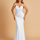 Sexy Jersey Spaghetti Straps Bridesmaid Dresses V-neck Mermaid Criss-cross Back Floor Length