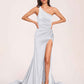 Jersey One-shoulder Prom Dresses Open Back Pleats Side-Slit With Train Long