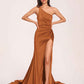 Jersey One-shoulder Prom Dresses Open Back Pleats Side-Slit With Train Long