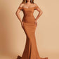 Jersey Mermaid Prom Dresses Off Shoulder Sweetheart Pleats Floor Length