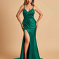 Satin Mermaid V-neck Bridesmaid Dresses Spaghetti Straps Side Slit Floor Length