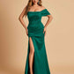 Satin One-shoulder Long Bridesmaid Dresses Side Slit With Pleats Mermaid
