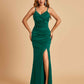 Sexy Satin Mermaid Bridesmaid Dresses Spaghetti Straps V-neck Side Slit Floor Length