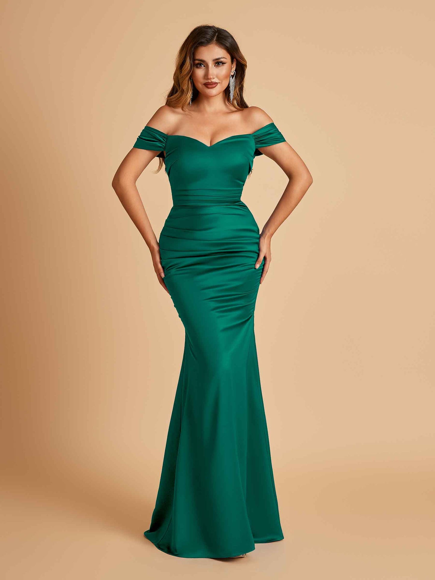 Satin Mermaid Off Shoulder Bridesmaid Dresses Sweetheart Floor Length