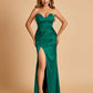 Sexy Satin Mermaid Long Bridesmaid Dresses Strapless Sweetheart Side Slit Floor Length