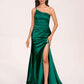 Satin One-shoulder Mermaid Bridesmaid Dresses Side Slit Pleats Floor Length