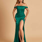 Satin Corset Off Shoulder Prom Dresses Sheath Side Slit Floor Length