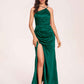 Satin Halter Pleats Sheath Bridesmaid Dresses Side-Slit Floor Length Sleeveless