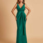 Sexy Satin Sheath V-neck Prom Dresses Strapless Floor Length