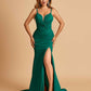 Satin Mermaid Long Prom Dresses Spaghetti Straps Sweetheart Side Slit Floor Length
