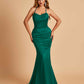 Sexy Satin Mermaid Bridesmaid Dresses Spaghetti Straps Scoop Criss-cross Back