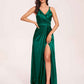 Sexy Satin A-line Prom Dresses Spaghetti Straps Side Slit V-neck Floor Length