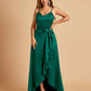 Satin Asymmetric V-neck Bridesmaid Dresses Sleeveless Side Slit A-line Unique For Sale