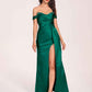 Elegant Satin Off Shoulder Prom Dresses Side-slit Sweetheart Floor Length Sheath