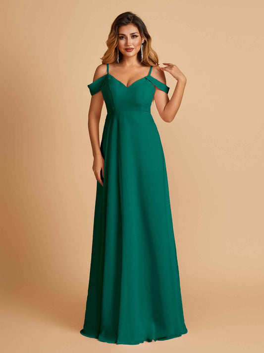 Chiffon Off-shoulder Long Bridesmaid Dresses V-neck Floor Length A-line