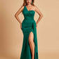 Satin One Shoulder Mermaid Bridesmaid Dresses Side Slit Floor Length