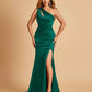 Sexy Satin Key Hole Bridesmaid Dresses One Shoulder Key Hole Floor Length Sheath For Sale