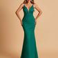 Satin Deep V-neck Mermaid Bridesmaid Dresses Open Back Floor Length