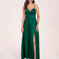 Satin Spaghetti Straps A-line Bridesmaid Dresses Side Slit Floor Length