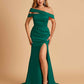 Unique Satin Mermaid Prom Dresses With Off Shoulder Straps Side Slit Floor Length