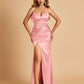 Sexy Satin Mermaid Long Bridesmaid Dresses Strapless Sweetheart Side Slit Floor Length