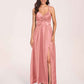 Satin Spaghetti Straps A-line Bridesmaid Dresses Side Slit Floor Length