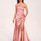 Satin One-shoulder Mermaid Bridesmaid Dresses Side Slit Pleats Floor Length