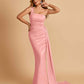 Sexy Satin One Shoulder Mermaid Bridesmaid Dresses Pleats Floor Length