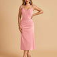 Sexy Satin Midi Prom Dresses Spaghetti Straps Slip Scoop Side Slit
