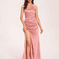 Satin Halter Pleats Sheath Bridesmaid Dresses Side-Slit Floor Length Sleeveless