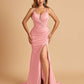 Satin Mermaid Long Prom Dresses Spaghetti Straps Sweetheart Side Slit Floor Length