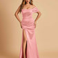Satin One-shoulder Long Bridesmaid Dresses Side Slit With Pleats Mermaid