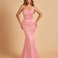 Sexy Satin Mermaid Prom Dresses Spaghetti Straps Scoop Criss-cross Back