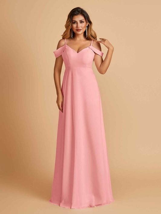 Chiffon Off-shoulder Long Bridesmaid Dresses V-neck Floor Length A-line