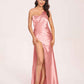 Sexy Satin One-shoulder Bridesmaid Dresses Side Slit Sheath Floor Length Long