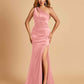 Sexy Satin Key Hole Bridesmaid Dresses One Shoulder Key Hole Floor Length Sheath For Sale