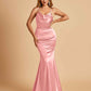 Satin Mermaid Open Back Bridesmaid Dresses Spaghetti Straps Scoop Floor Length