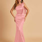 Sexy Satin One Shoulder Bridesmaid Dresses Long Zipper Side Floor Length Sheath