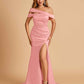 Unique Satin Mermaid Prom Dresses With Off Shoulder Straps Side Slit Floor Length